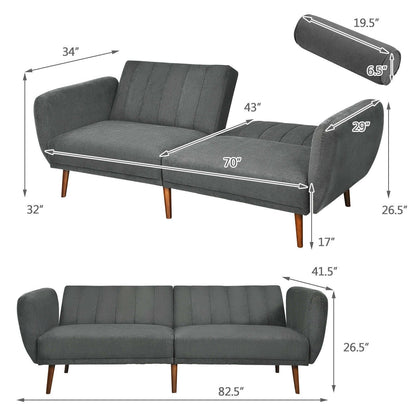 Convertible Futon Sofa Bed Adjustable Couch Sleeper with Wood Legs, Gray Sofas & Loveseats   at Gallery Canada