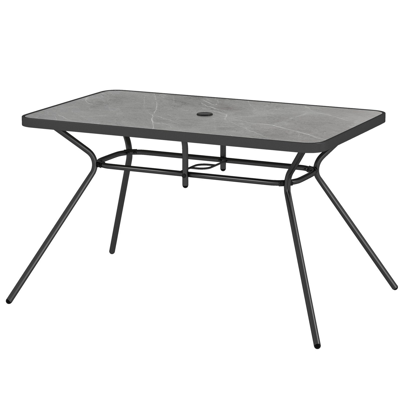 49 Inch Patio Rectangle Dining Table with Umbrella Hole, Black & Gray Patio Dining Tables   at Gallery Canada