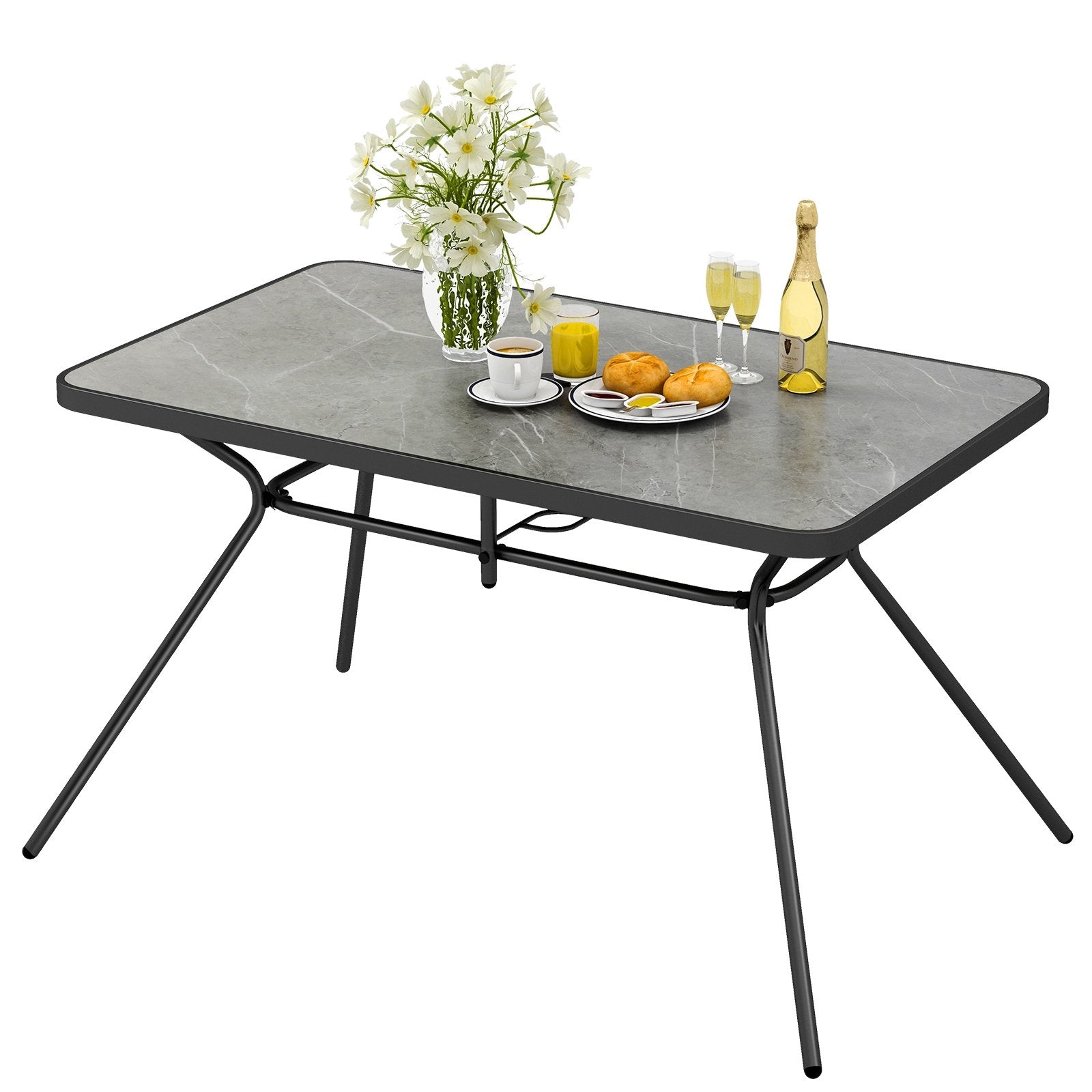 49 Inch Patio Rectangle Dining Table with Umbrella Hole, Black & Gray Patio Dining Tables   at Gallery Canada