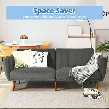 Convertible Futon Sofa Bed Adjustable Couch Sleeper with Wood Legs, Gray Sofas & Loveseats   at Gallery Canada