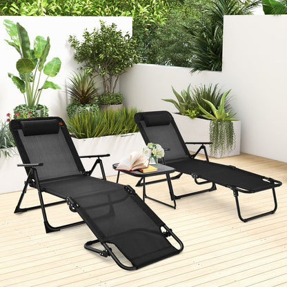 3 Pieces Patio Folding Chaise Lounge Set with PVC Tabletop, Black Patio Conversation Sets   at Gallery Canada