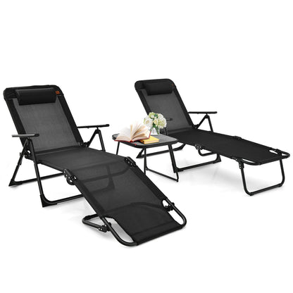 3 Pieces Patio Folding Chaise Lounge Set with PVC Tabletop, Black Patio Conversation Sets   at Gallery Canada