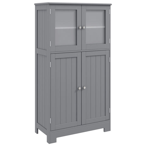 Bathroom Floor Storage Locker Kitchen Cabinet with Doors and Adjustable Shelf, Gray