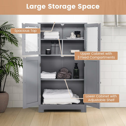 Bathroom Floor Storage Locker Kitchen Cabinet with Doors and Adjustable Shelf, Gray Floor Cabinets   at Gallery Canada