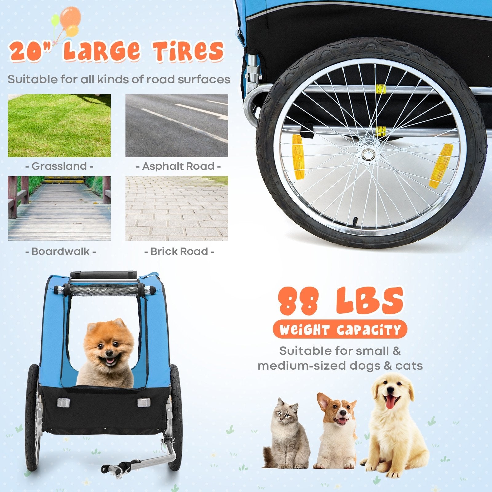 Dog Bike Trailer Foldable Pet Cart with 3 Entrances for Travel, Blue Dog Supplies   at Gallery Canada