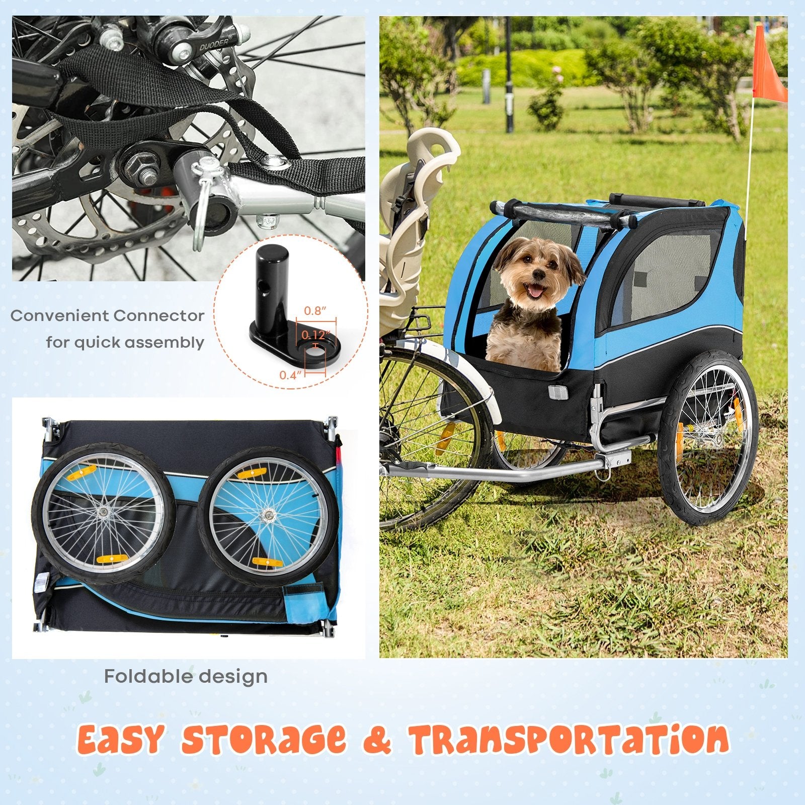 Dog Bike Trailer Foldable Pet Cart with 3 Entrances for Travel, Blue Dog Supplies   at Gallery Canada