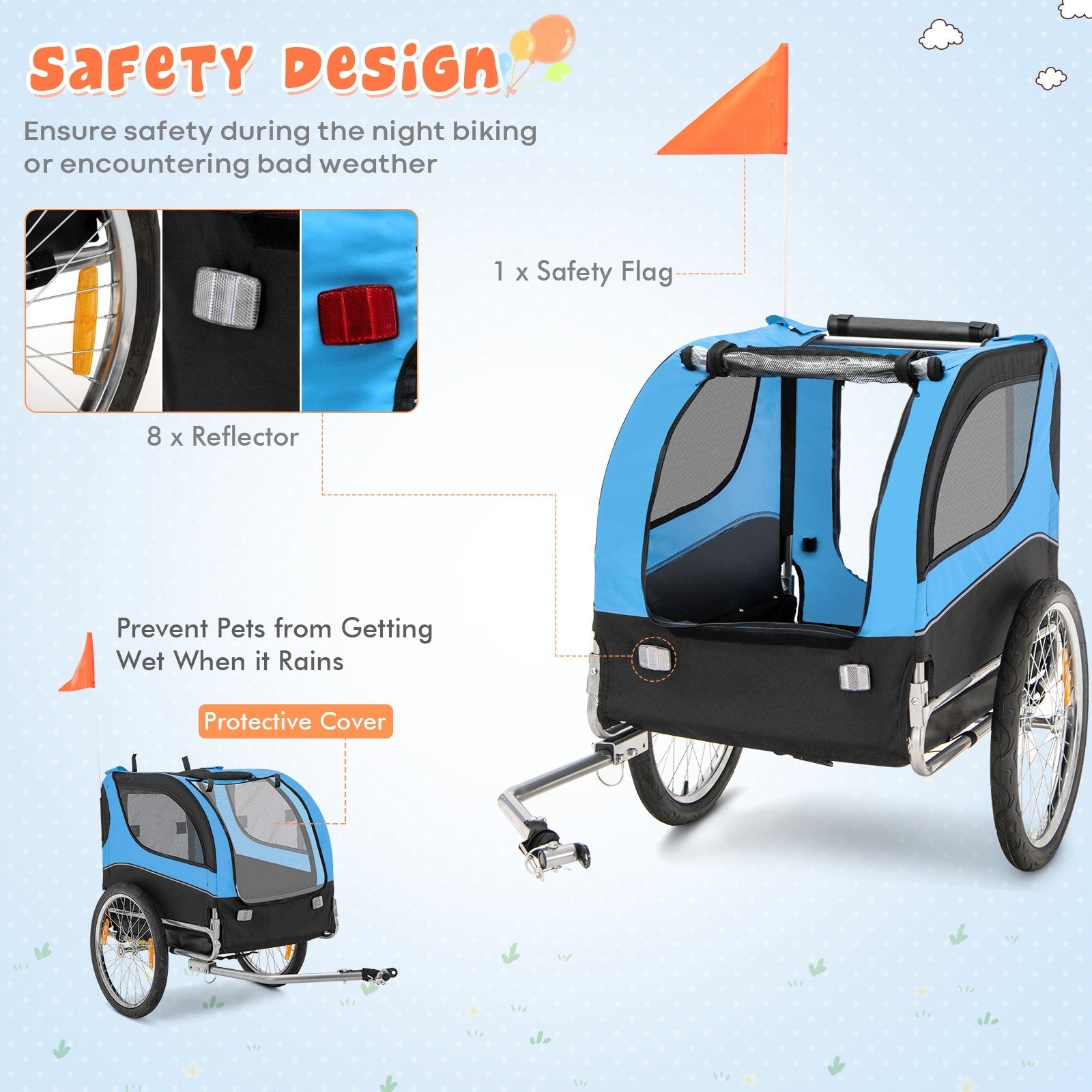 Dog Bike Trailer Foldable Pet Cart with 3 Entrances for Travel, Blue Dog Supplies   at Gallery Canada