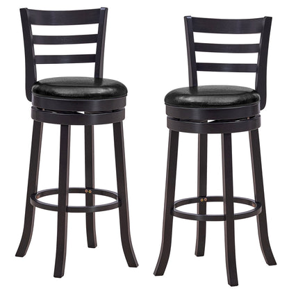 Set of 2 Bar Stools Swivel Bar Height Chairs with PU Upholstered Seats Kitchen, Black Bar Stools   at Gallery Canada