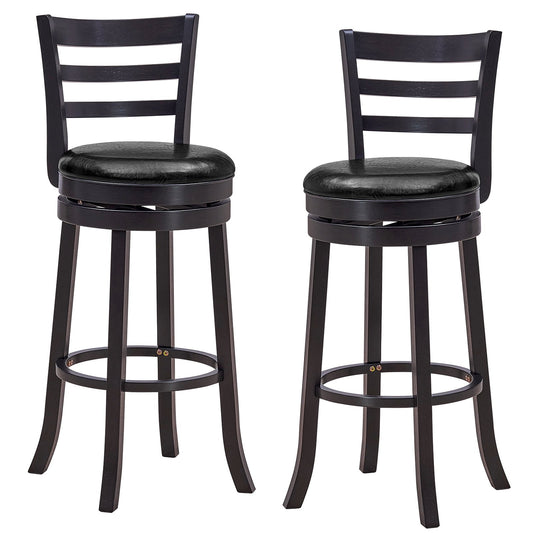 Set of 2 Bar Stools Swivel Bar Height Chairs with PU Upholstered Seats Kitchen, Black - Gallery Canada