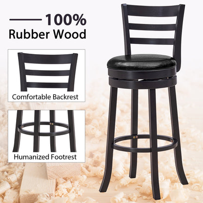 Set of 2 Bar Stools Swivel Bar Height Chairs with PU Upholstered Seats Kitchen, Black Bar Stools   at Gallery Canada