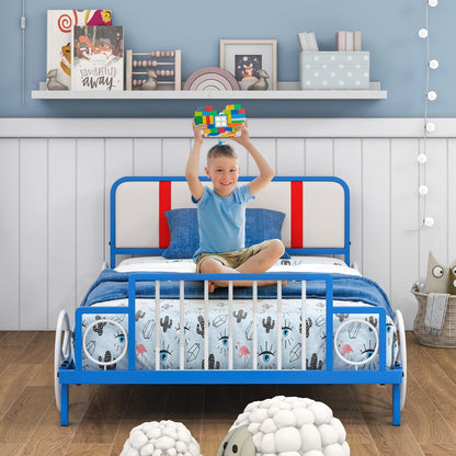 Twin Size Kids Bed Frame Car Shaped Metal Platform Bed with Upholstered Headboard Toddler Beds   at Gallery Canada