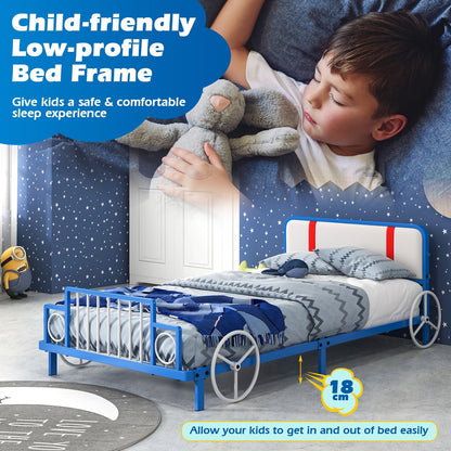 Twin Size Kids Bed Frame Car Shaped Metal Platform Bed with Upholstered Headboard Toddler Beds   at Gallery Canada