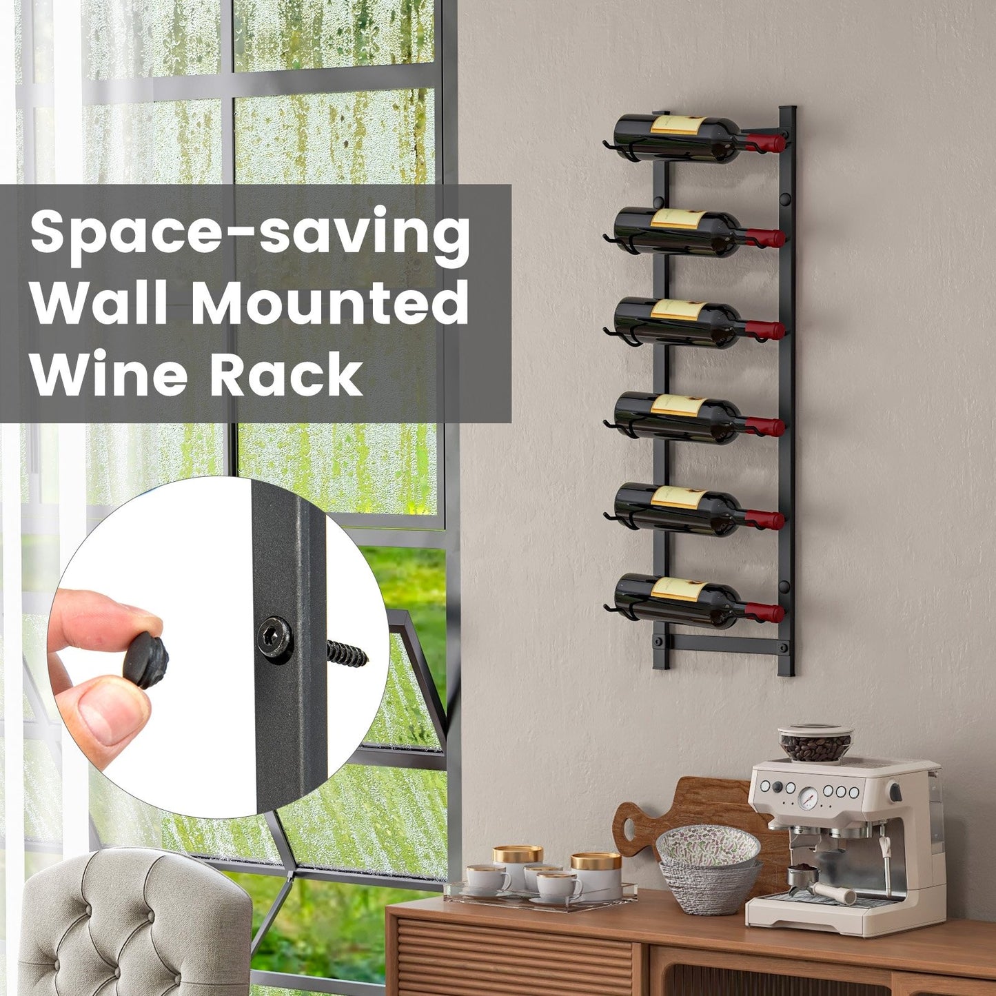 Rust proof Wall Mounted Wine Rack for 6 or 9 Bottles-M, Black Wine Racks   at Gallery Canada