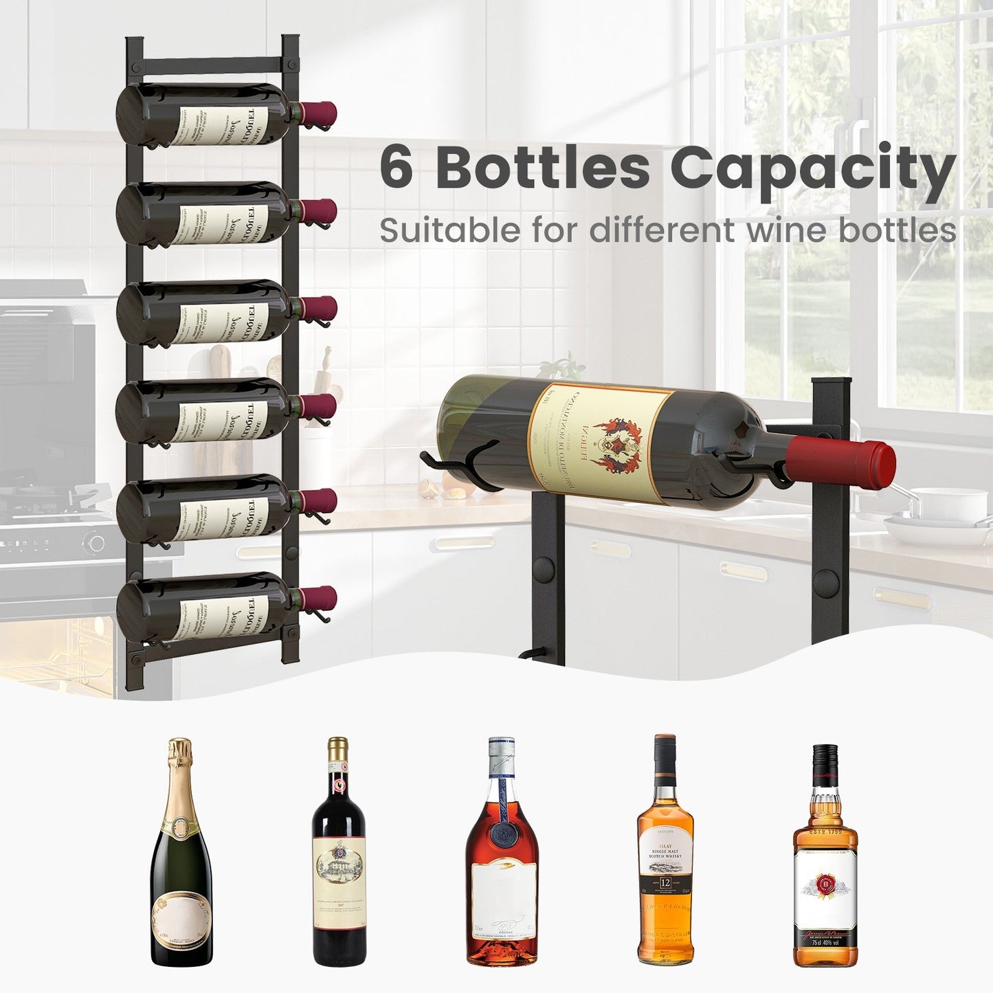 Rust proof Wall Mounted Wine Rack for 6 or 9 Bottles-M, Black Wine Racks   at Gallery Canada