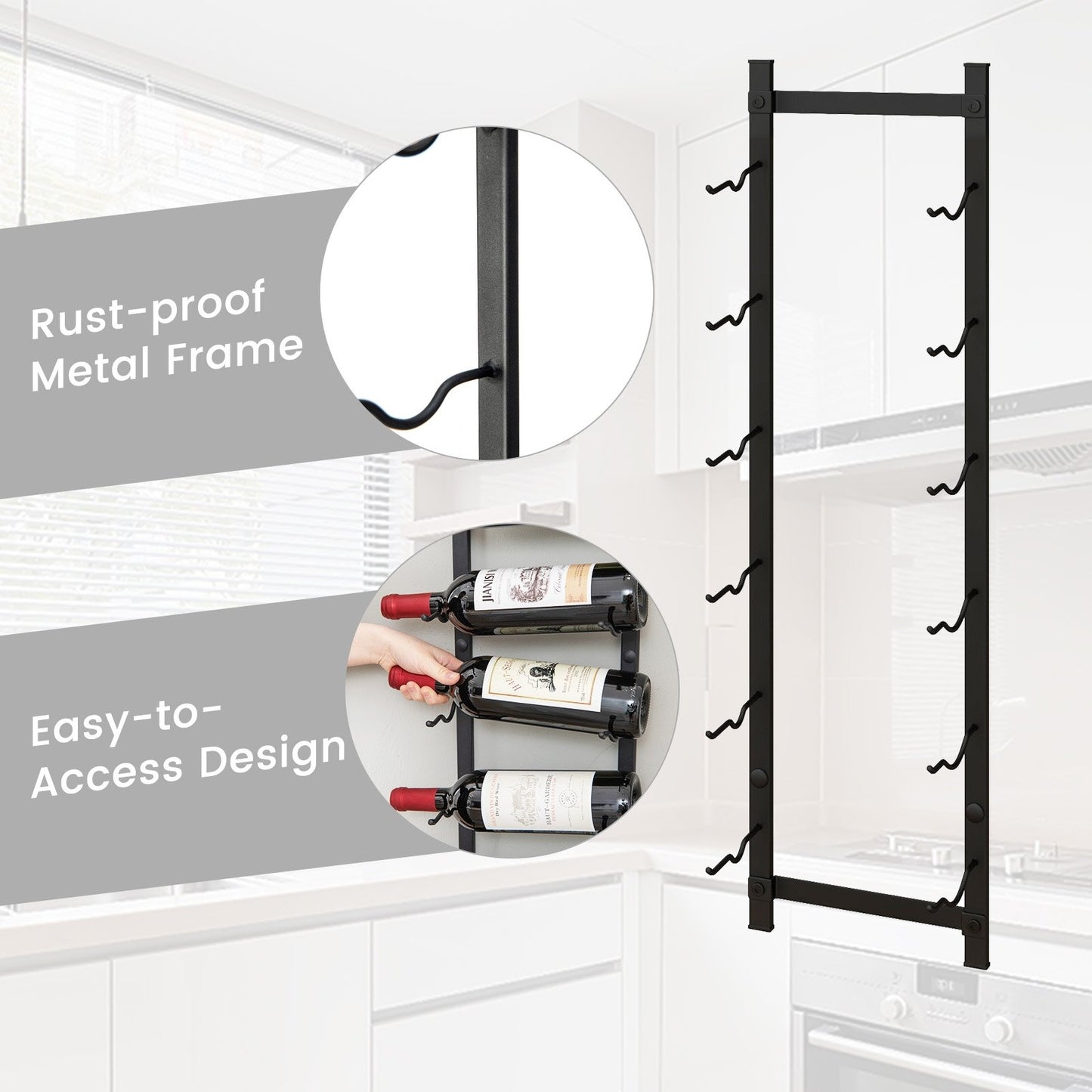 Rust proof Wall Mounted Wine Rack for 6 or 9 Bottles-M, Black Wine Racks   at Gallery Canada