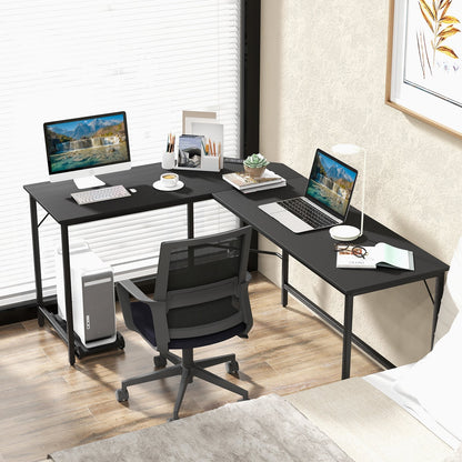 L-Shaped Computer Desk with CPU Stand Power Outlets and USB Ports, Black L-Shaped Desks   at Gallery Canada