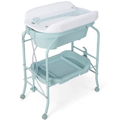 Folding Baby Changing Table with Bathtub and 4 Universal Wheels, Blue Changing Tables   at Gallery Canada