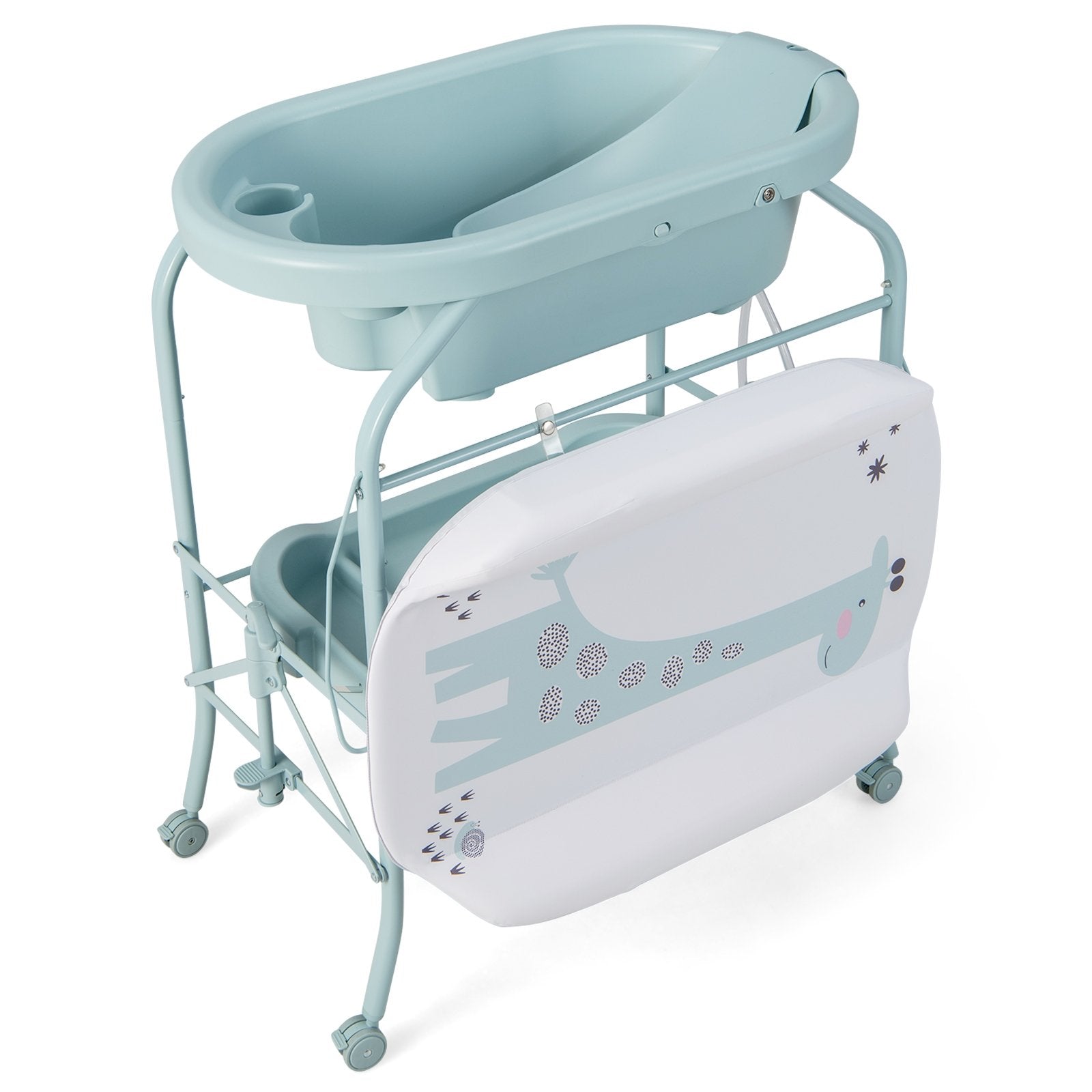 Folding Baby Changing Table with Bathtub and 4 Universal Wheels, Blue Changing Tables   at Gallery Canada