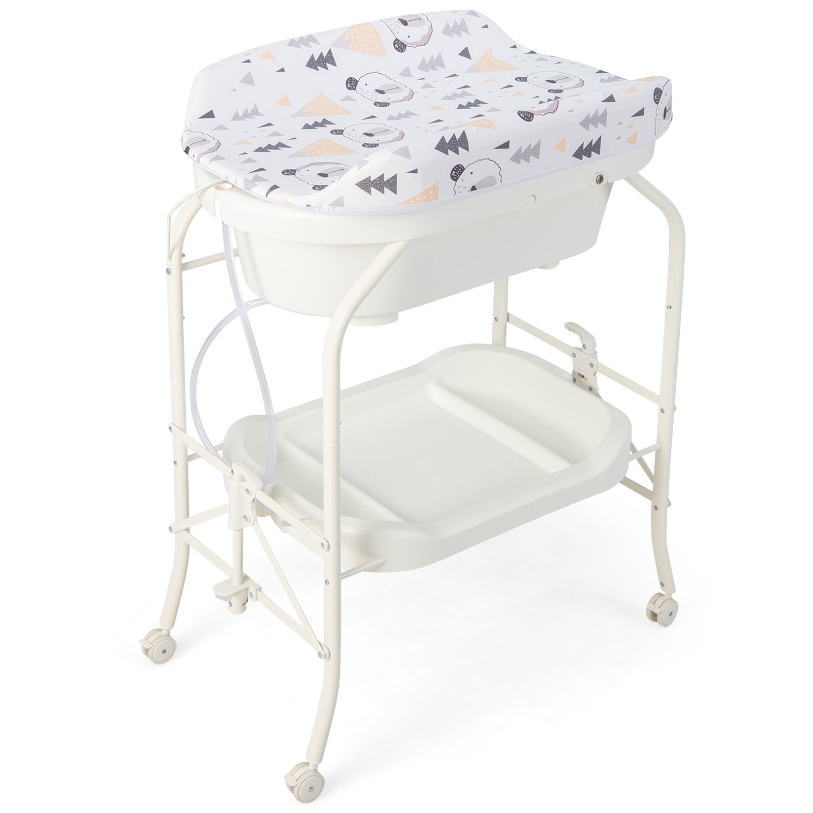 Folding Baby Changing Table with Bathtub and 4 Universal Wheels, White Changing Tables   at Gallery Canada