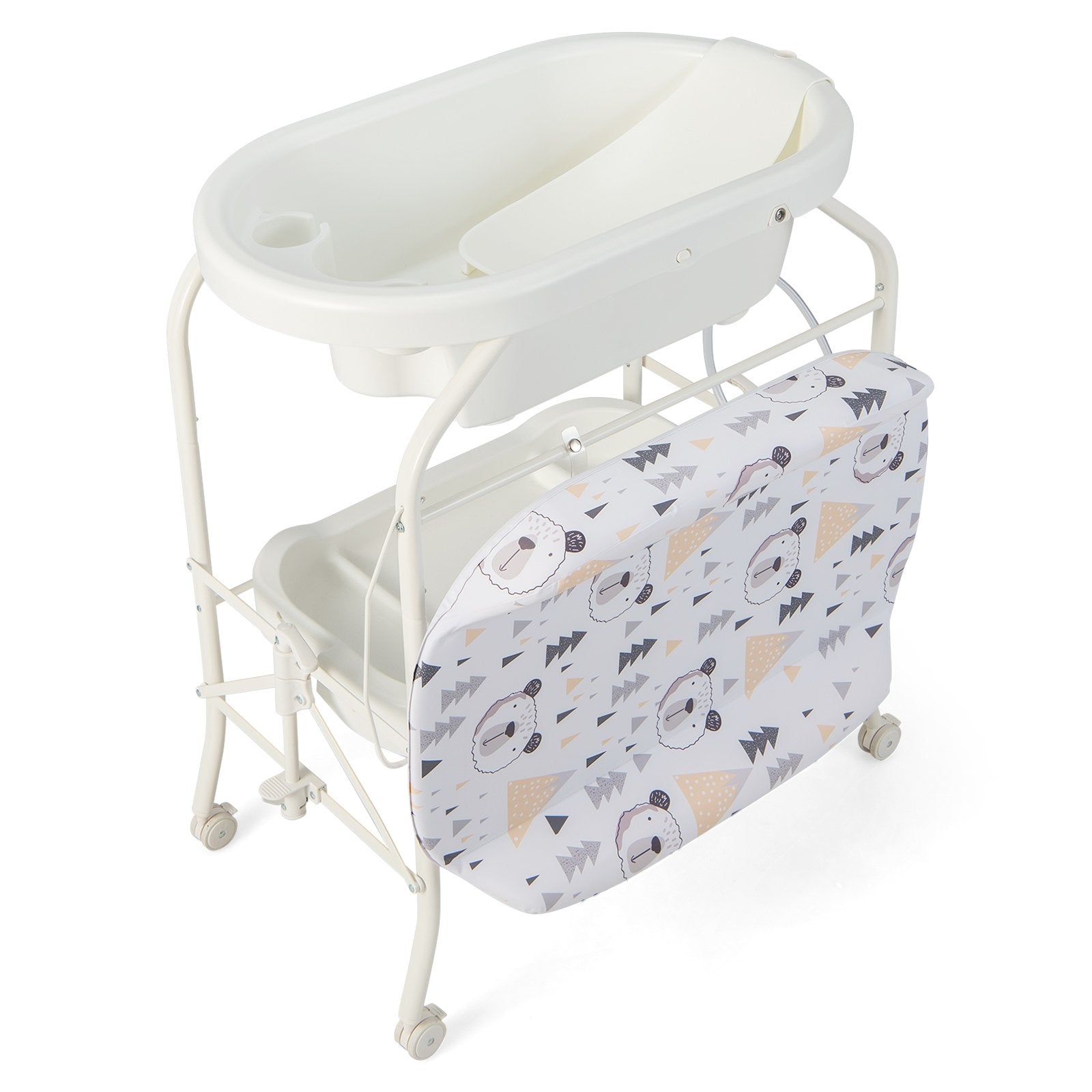 Folding Baby Changing Table with Bathtub and 4 Universal Wheels, White Changing Tables   at Gallery Canada