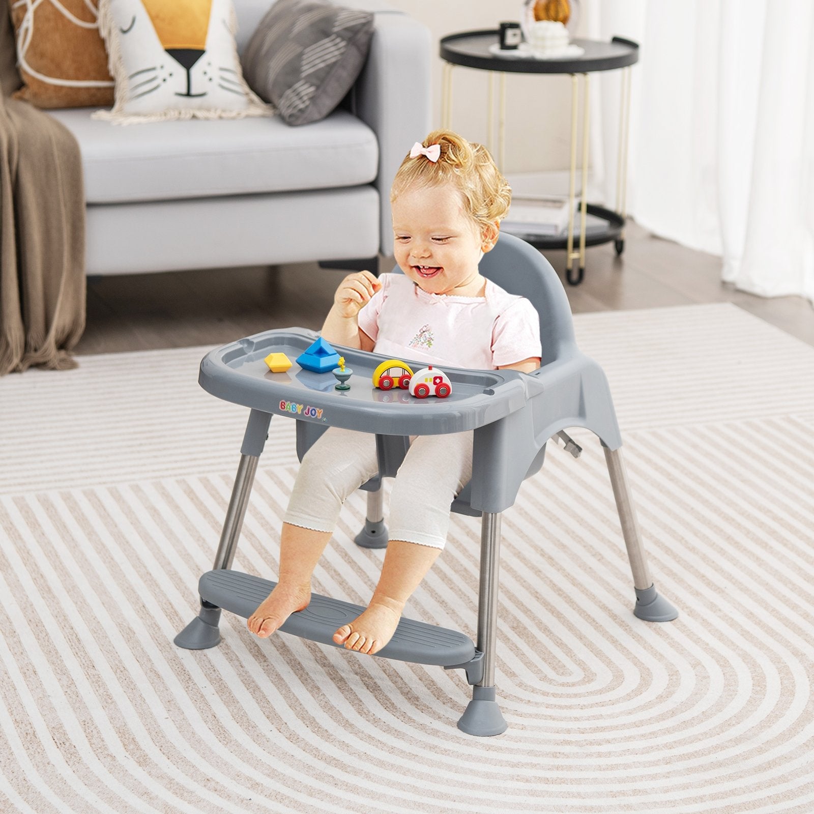 4-in-1 Convertible Baby High Chair with Removable Double Tray, Gray - Gallery Canada