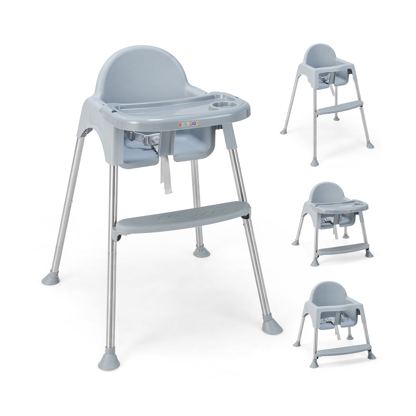 4-in-1 Convertible Baby High Chair with Removable Double Tray, Gray - Gallery Canada