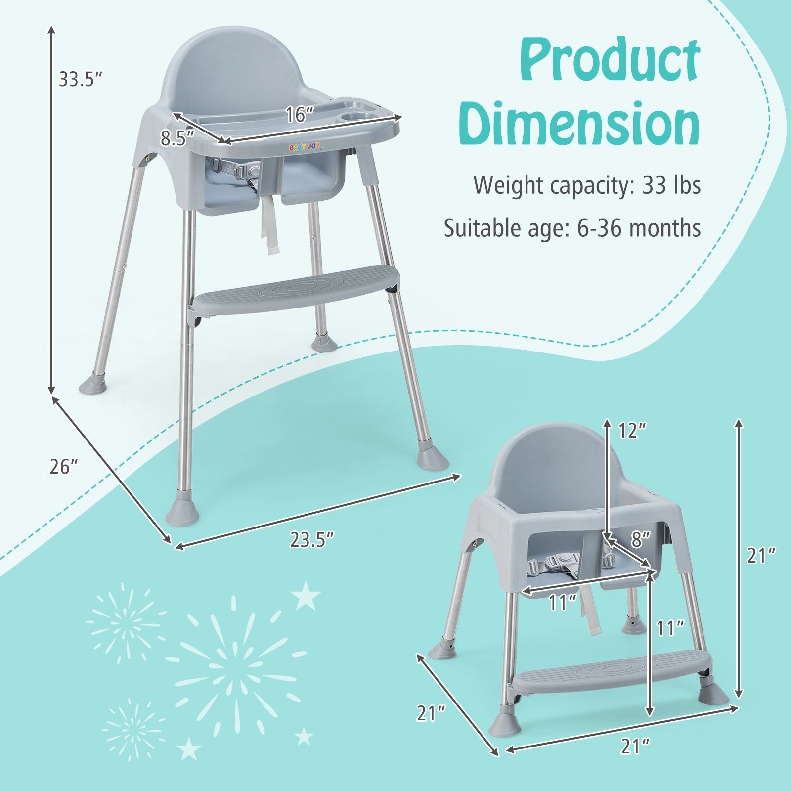 4-in-1 Convertible Baby High Chair with Removable Double Tray, Gray High Chairs   at Gallery Canada