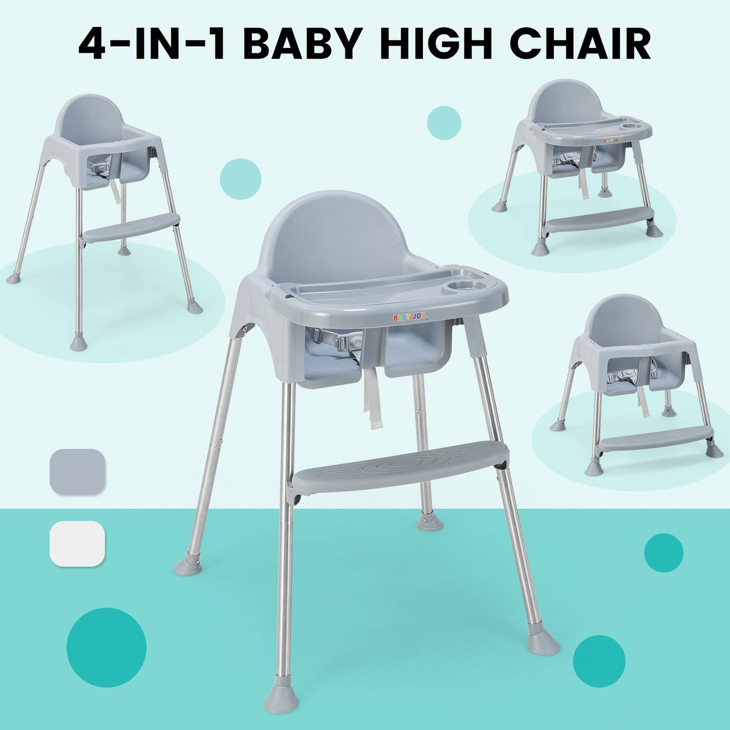 4-in-1 Convertible Baby High Chair with Removable Double Tray, Gray - Gallery Canada