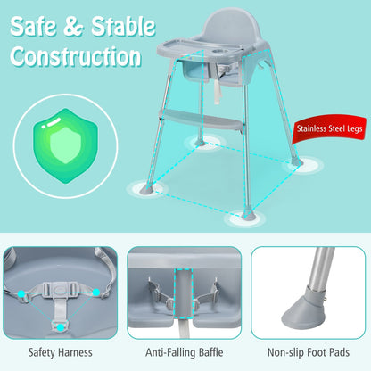 4-in-1 Convertible Baby High Chair with Removable Double Tray, Gray High Chairs   at Gallery Canada