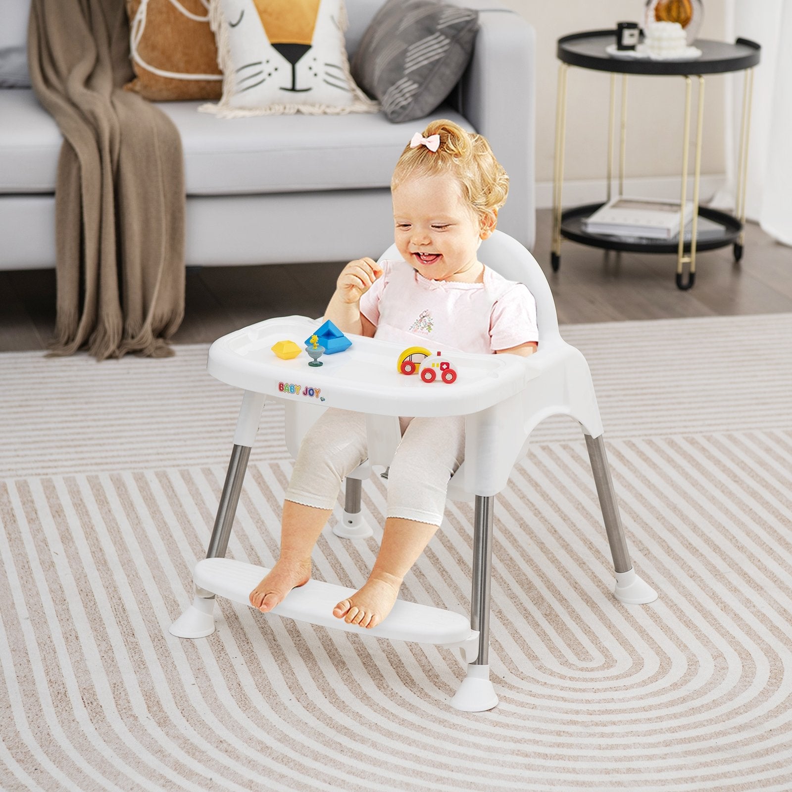 4-in-1 Convertible Baby High Chair with Removable Double Tray, White High Chairs   at Gallery Canada