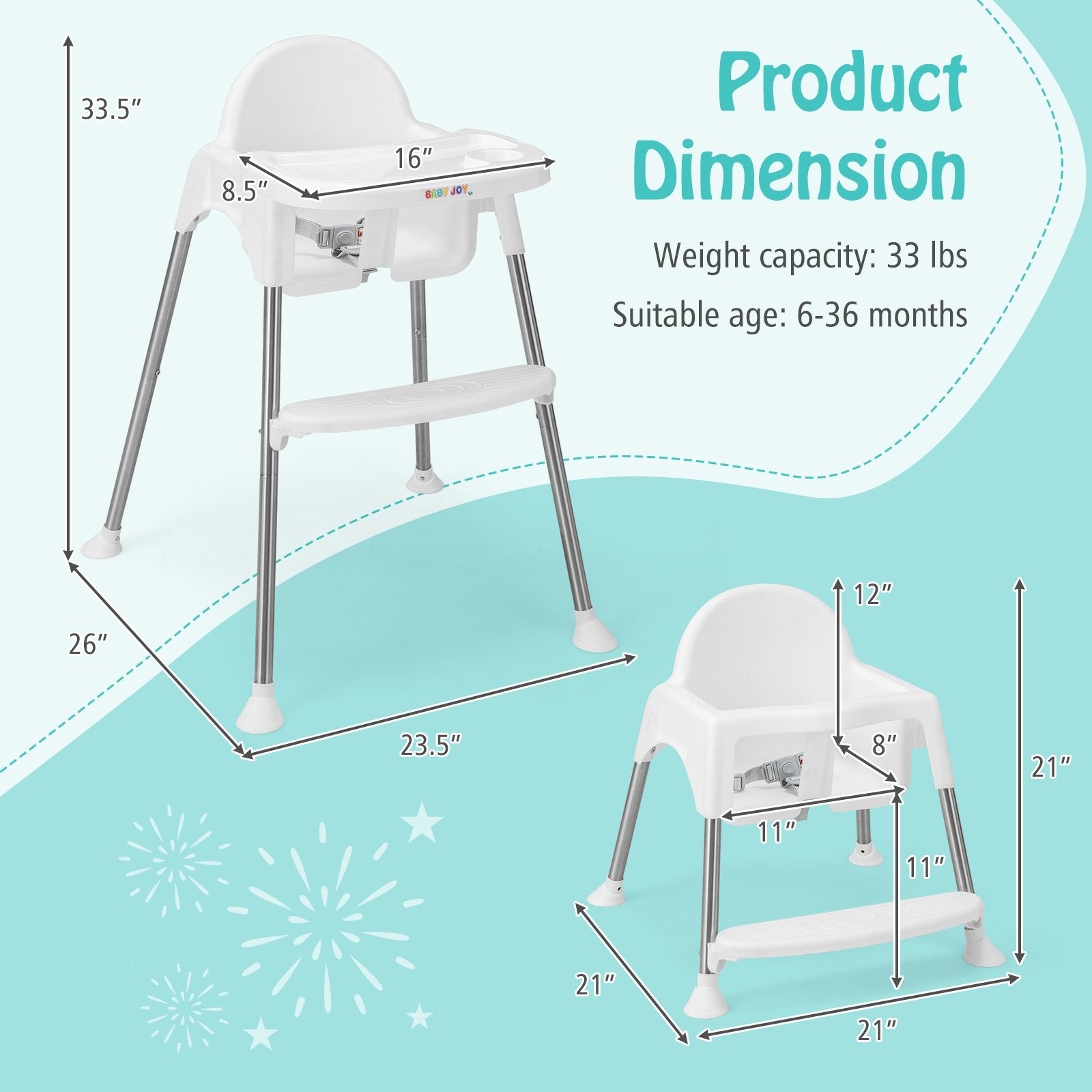 4-in-1 Convertible Baby High Chair with Removable Double Tray, White High Chairs   at Gallery Canada