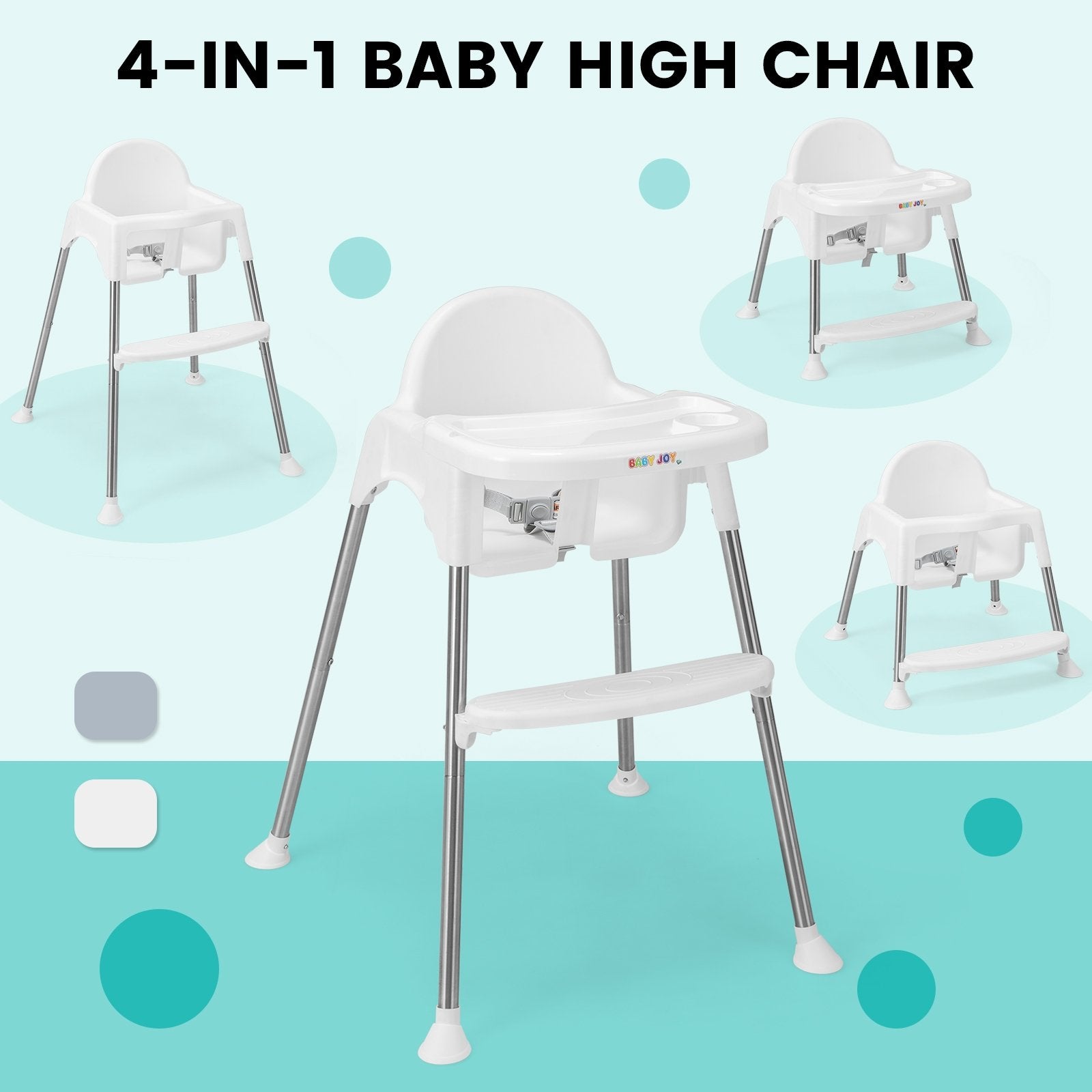 4-in-1 Convertible Baby High Chair with Removable Double Tray, White High Chairs   at Gallery Canada