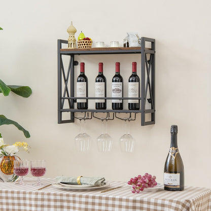 Industrial Wall Mounted Wine Rack with 3 Stem Glass Holders Wine Racks   at Gallery Canada