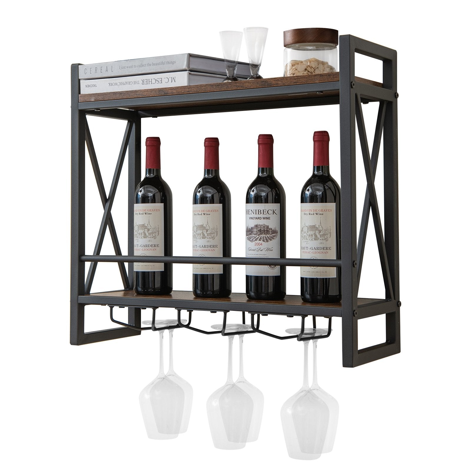 Industrial Wall Mounted Wine Rack with 3 Stem Glass Holders Wine Racks   at Gallery Canada