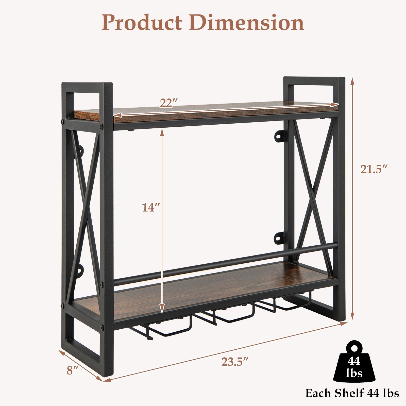 Industrial Wall Mounted Wine Rack with 3 Stem Glass Holders Wine Racks   at Gallery Canada