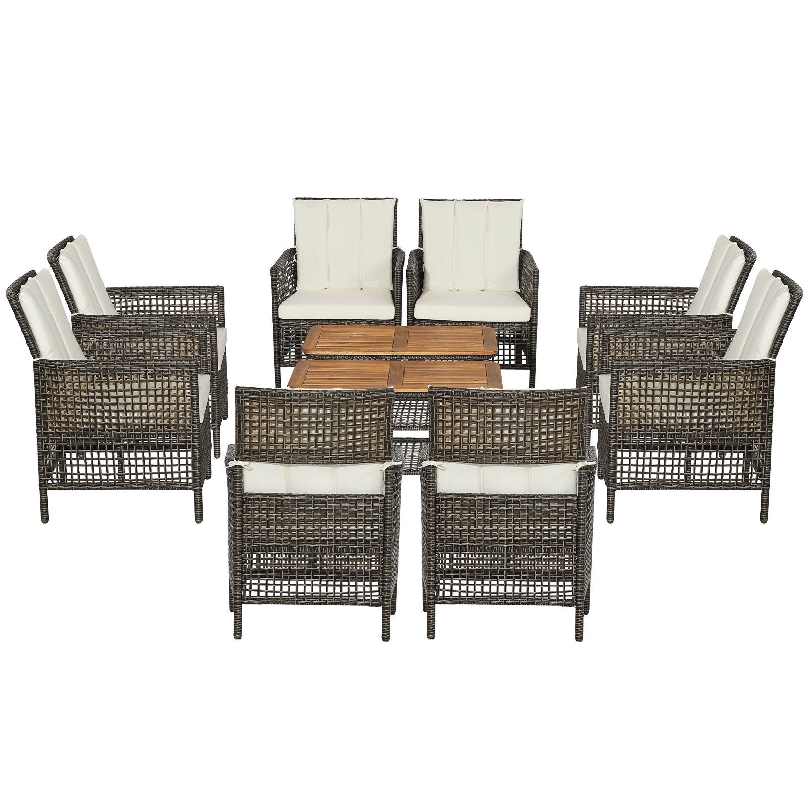 5 Pieces Patio Rattan Furniture Set Cushioned Sofa Armrest Wooden Tabletop, Off White Patio Conversation Sets   at Gallery Canada