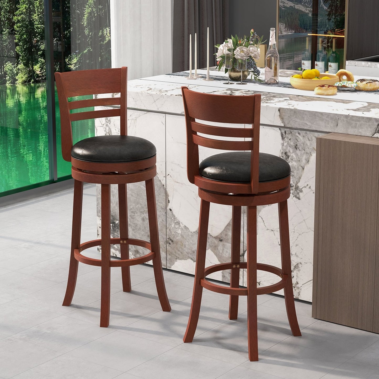 Set of 2 360° Bar Stools with PU Upholstered Seats, Brown Bar Stools   at Gallery Canada