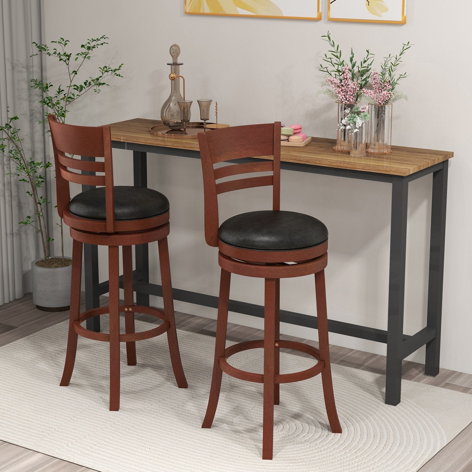 Set of 2 360° Bar Stools with PU Upholstered Seats, Brown Bar Stools   at Gallery Canada