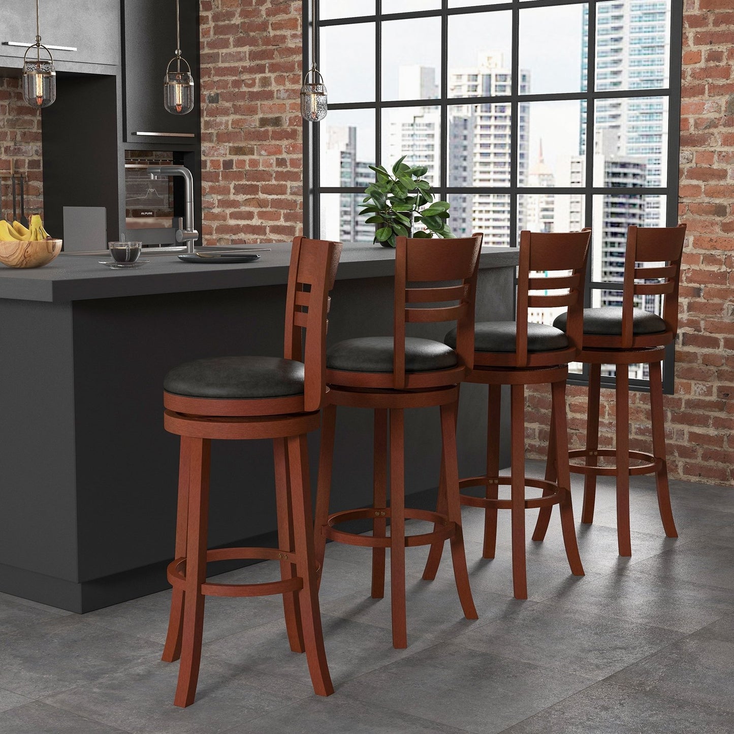 Set of 2 360° Bar Stools with PU Upholstered Seats, Brown Bar Stools   at Gallery Canada