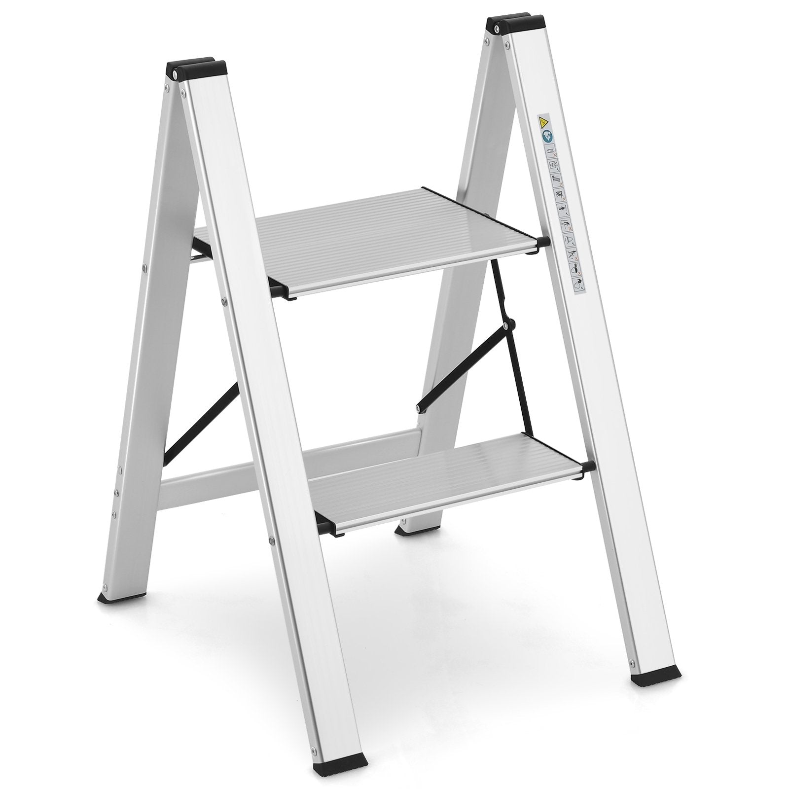 Folding Aluminum 2-Step Ladder with Non-Slip Pedal and Footpads, Silver Ladders   at Gallery Canada