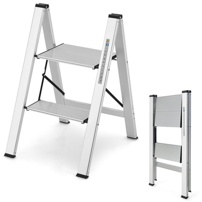 Folding Aluminum 2-Step Ladder with Non-Slip Pedal and Footpads, Silver Ladders   at Gallery Canada