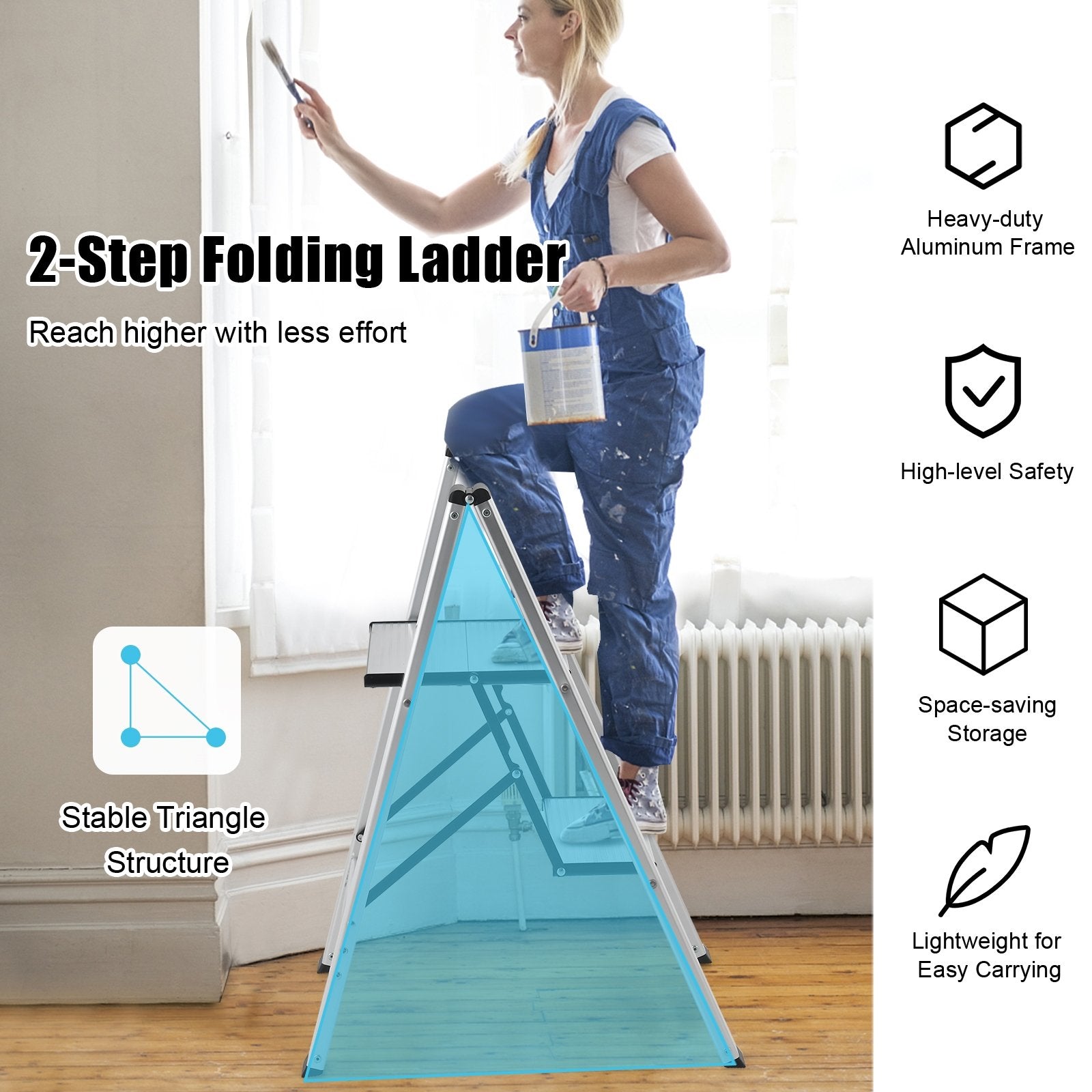 Folding Aluminum 2-Step Ladder with Non-Slip Pedal and Footpads, Silver Ladders   at Gallery Canada