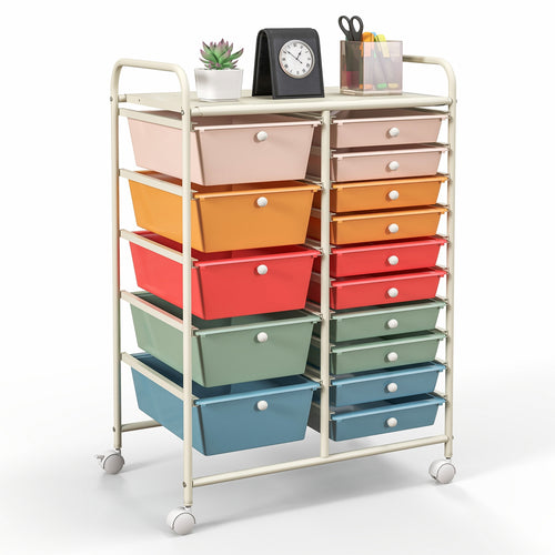 15-Drawer Utility Rolling Organizer Cart, Deep Multicolor