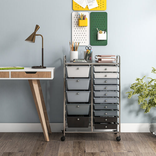 15-Drawer Utility Rolling Organizer Cart Multi-Use Storage, Gradient Gray