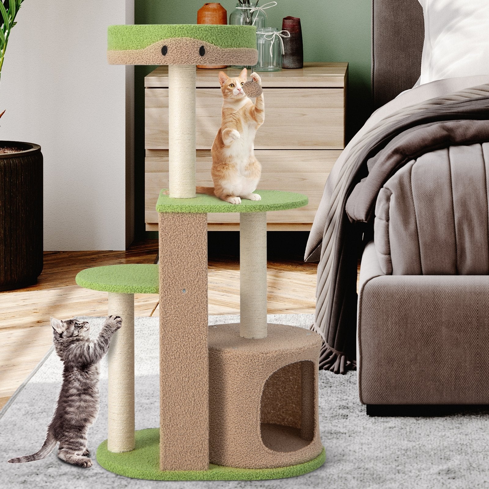 5-Tier Modern Cat Tree Tower for Indoor Cats with Sisal Scratching Posts, Green Cat Trees Condos & Scratchers   at Gallery Canada