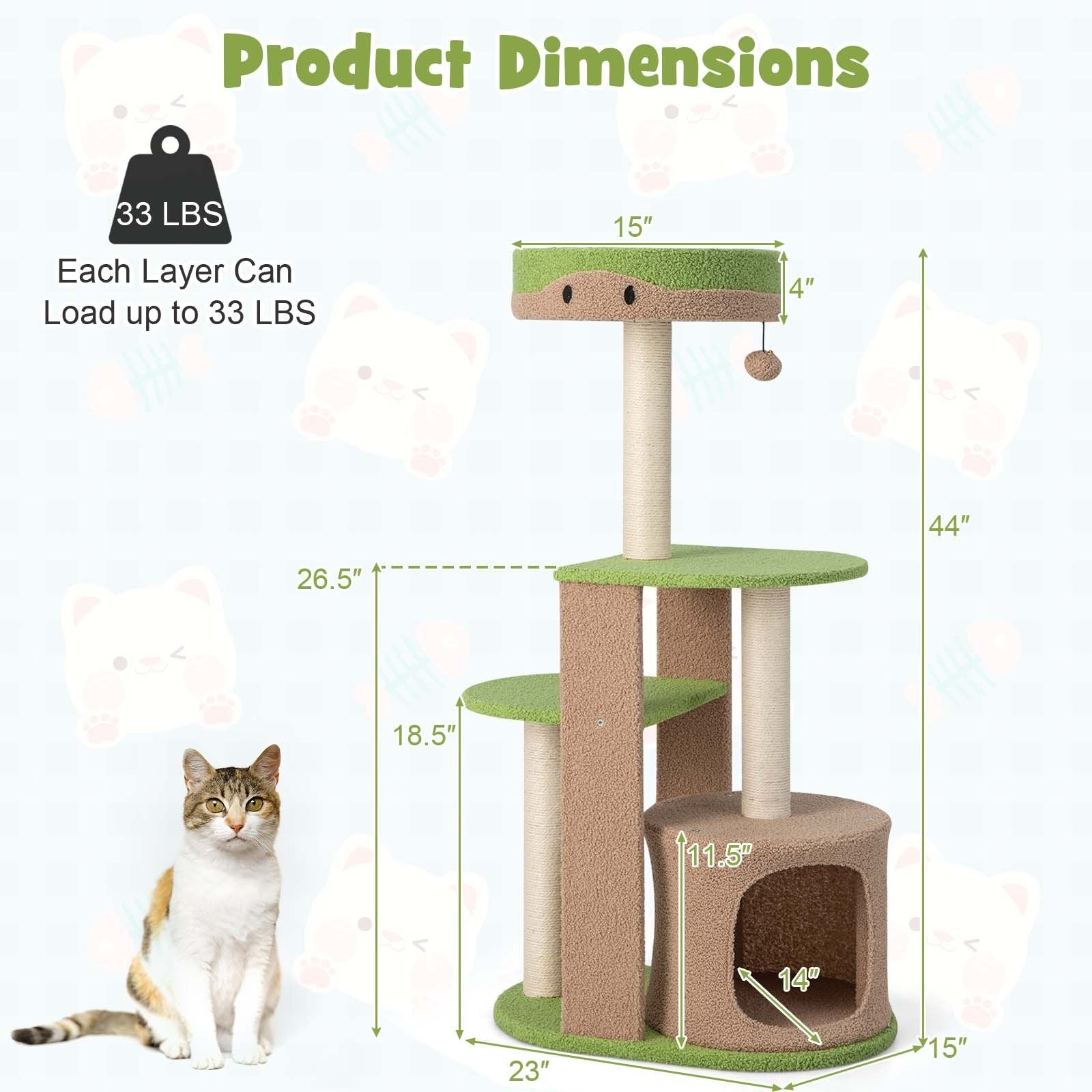 5-Tier Modern Cat Tree Tower for Indoor Cats with Sisal Scratching Posts, Green Cat Trees Condos & Scratchers   at Gallery Canada