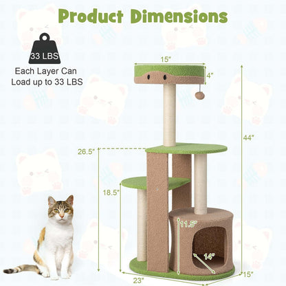 5-Tier Modern Cat Tree Tower for Indoor Cats with Sisal Scratching Posts, Green Cat Trees Condos & Scratchers   at Gallery Canada