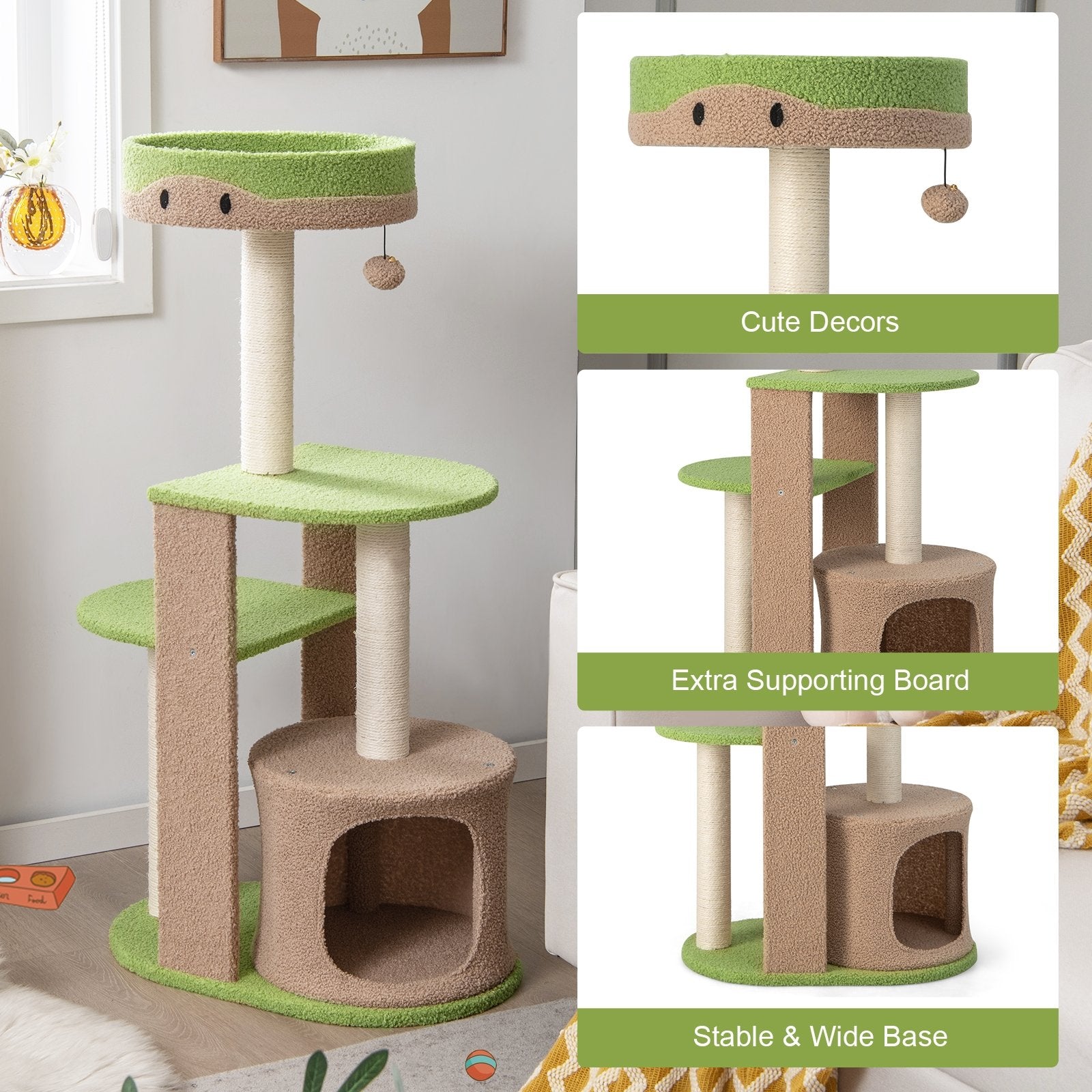 5-Tier Modern Cat Tree Tower for Indoor Cats with Sisal Scratching Posts, Green Cat Trees Condos & Scratchers   at Gallery Canada