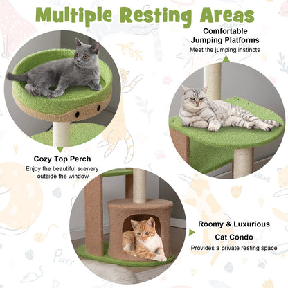 5-Tier Modern Cat Tree Tower for Indoor Cats with Sisal Scratching Posts, Green Cat Trees Condos & Scratchers   at Gallery Canada