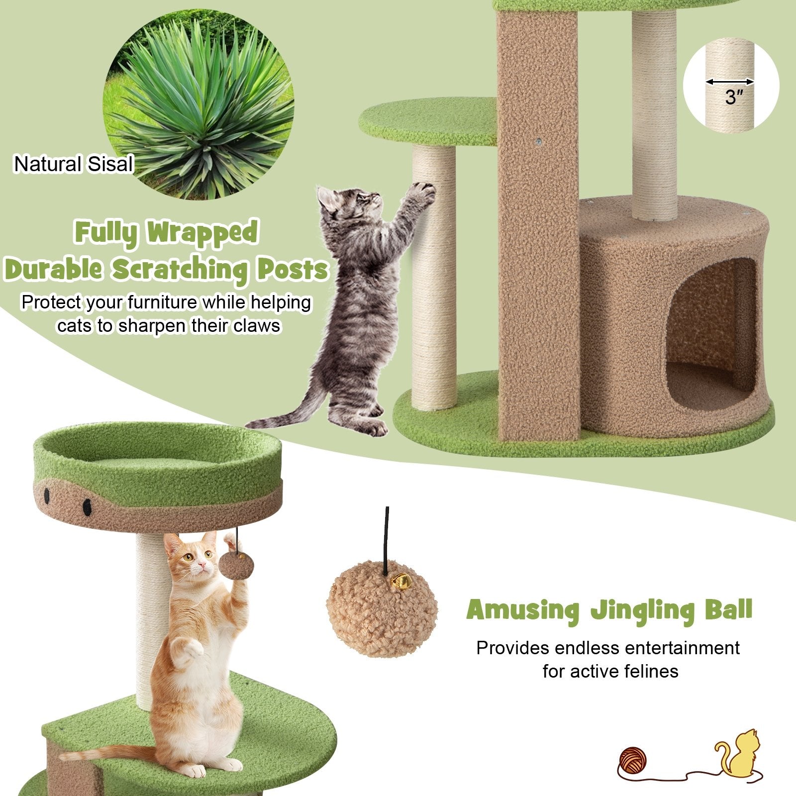 5-Tier Modern Cat Tree Tower for Indoor Cats with Sisal Scratching Posts, Green Cat Trees Condos & Scratchers   at Gallery Canada